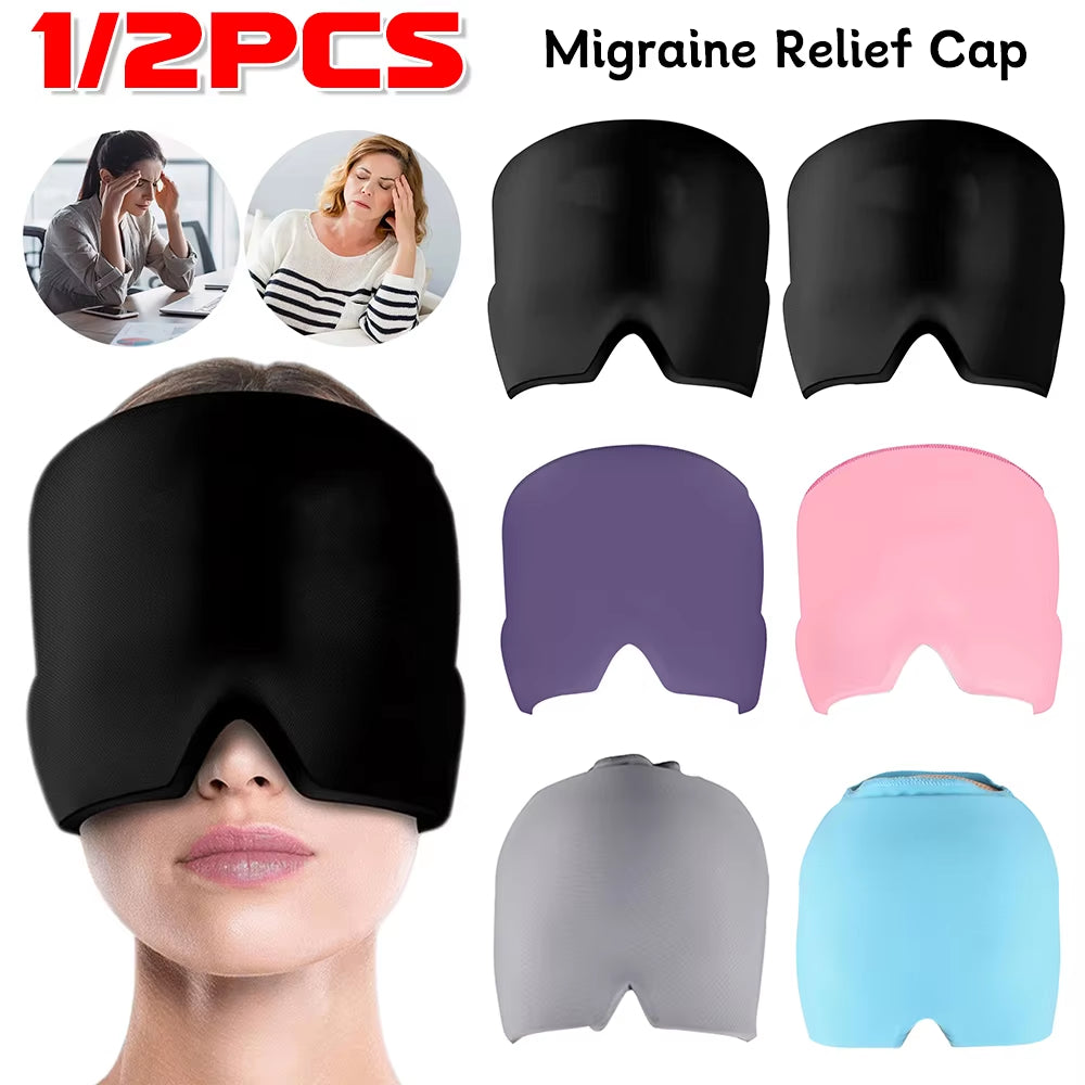 Migraine Relief Cap Gel Ice Cold Compress Therapy Cap Cooling Hat Migraine Head Wrap Pack Eye Mask Stress Pressure Pain Relief