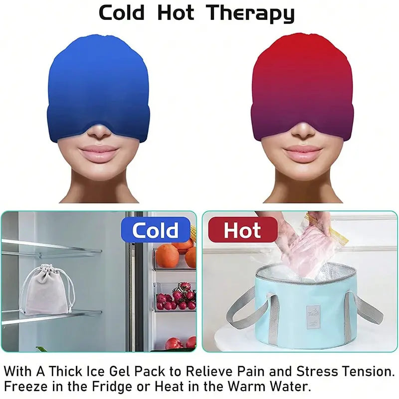 Gel Ice Headache Migraine Relief Hat Cold Compress Therapy Cap Ice Head Wrap Pack Eye Mask for Pressure Relieve Pain Ice Hat